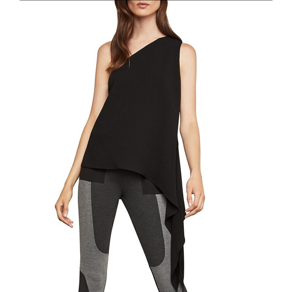BCBGMAXAZRIA Women's Cerise One Shoulder Asymmetrical Top In Black Size XXS $158